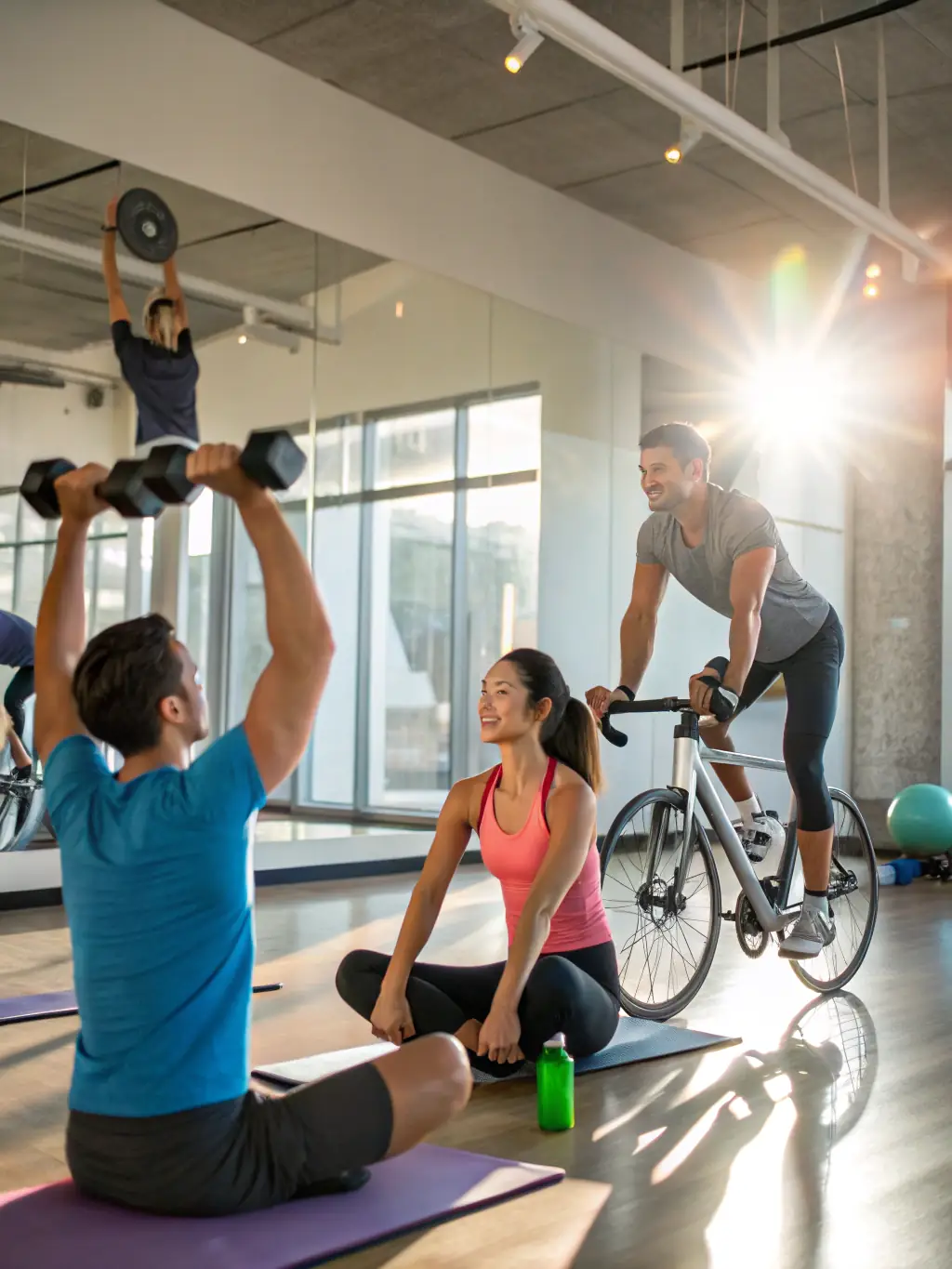 A group of adults participating in a strength training session at GYM POUR TOUS A PLOUEZEC, demonstrating fitness and community.